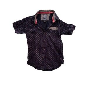Faze 1 Boys Short Sleeve Button Down Shirt Navy & Lobster Print 100% Cotton